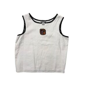 Vintage Stonebridge‎ White Linen Tank Top Wine Embroidery Artsy Coastal L